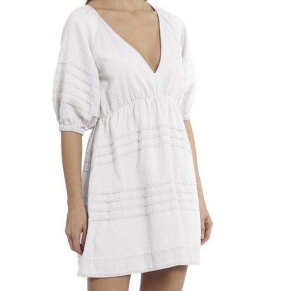 7 for all Mankind White Tie Back Babydoll 1/2 puff sleeve Dress Small - Picture 1 of 8
